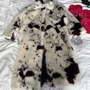 Long Cow Print Faux Fur Coat
